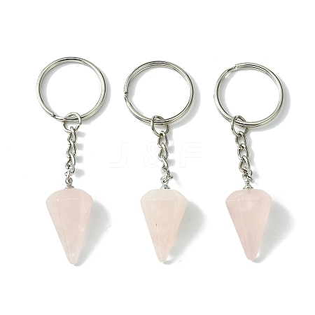 Natural Rose Quartz Cone Pendant Keychain G-Z033-01T-P-1