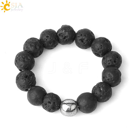 4MM Round Natural Lava Rock Beaded Stretch Rings VM0712-9-1