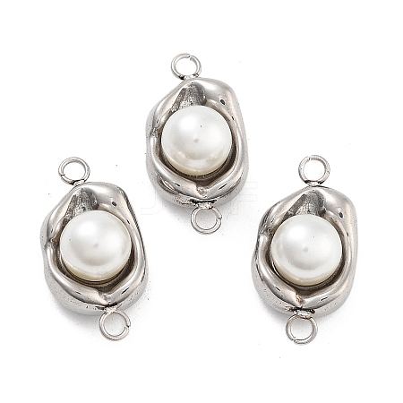 304 Stainless Steel Pave ABS Pearl Connector Charms STAS-S131-01P-1