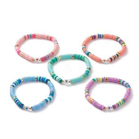 Polymer Clay Heishi Beads Stretch Bracelets BJEW-JB05708-1