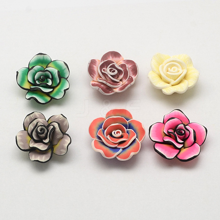 Handmade Polymer Clay 3D Flower Beads X-CLAY-Q194-30mm-01-1