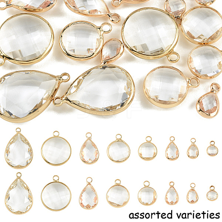 16Pcs 2 Styles Brass Glass Pendants GLAA-YW0005-71-1