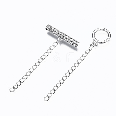 Brass Micro Pave Clear Cubic Zirconia Toggle Clasps ZIRC-S067-032P-NR-1