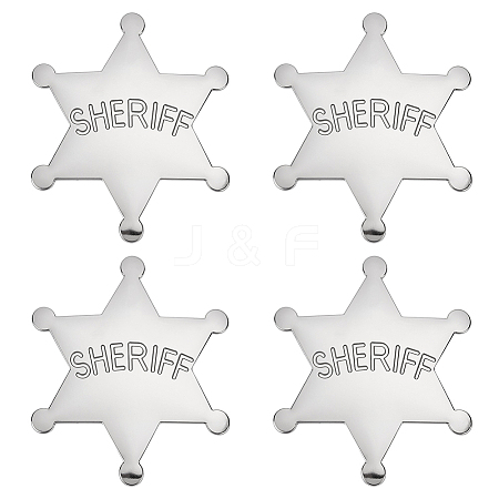 4Pcs Alloy Star with Word Sheriff Brooch Pin for Costume Accessories JEWB-FG0001-52A-1