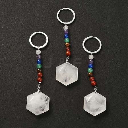 Natural Quartz Crystal Hexagon Pendant Keychain G-Z033-02B-P-1