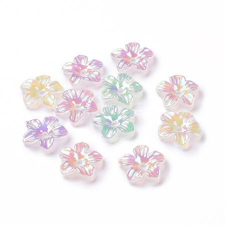 Rainbow Iridescent Plating Transparent Acrylic Bead Caps OACR-E013-07-1