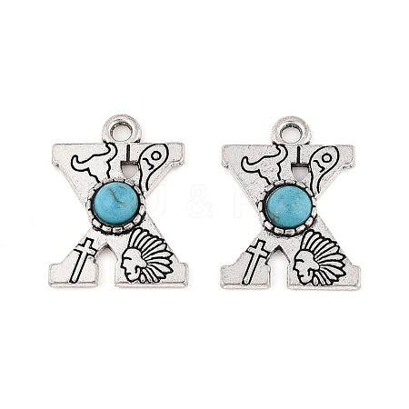 Synthetic Turquoise & Alloy Pendants PALLOY-H146-01AS-X-1