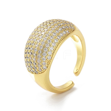 Brass with Cubic Zirconia Open Cuff Rings for Women RJEW-A035-21G-1