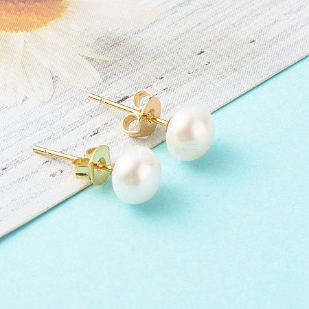 Natural Pearl Rondelle Stud Earrings EJEW-JE04585-03-1