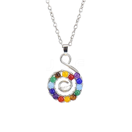 Twining Natural Gemstone Spiral Pendant Necklaces PW-WGD1C4A-01-1