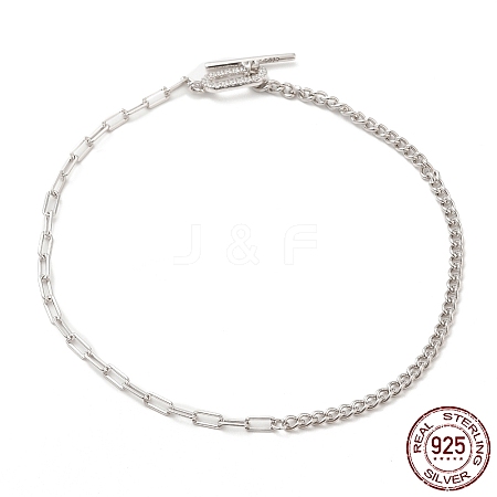 Rhodium Plated 925 Sterling Silver Curb Chain & Paperclip Chain Anklets AJEW-F162-002P-1