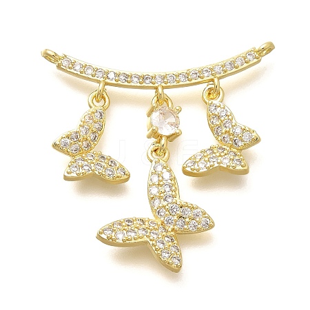 Brass Micro Pave Clear Cubic Zirconia Butterfly Connector Charms KK-M309-24G-1