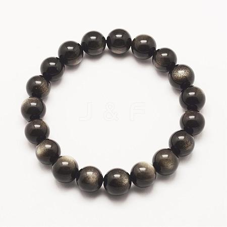 Grade AA Natural Golden Sheen Obsidian Beaded Stretch Bracelets BJEW-G543-10mm-1