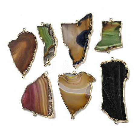 Dyed Natural Agate Connector Charms G-H304-04KCG-1