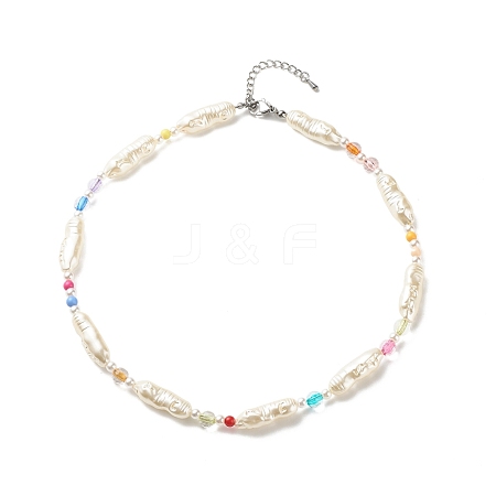 Acrylic Imitation Pearl Beaded Necklace for Women NJEW-JN03915-1