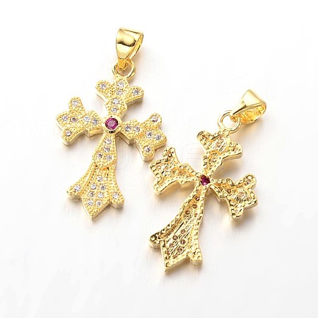 Cross Brass Micro Pave Cubic Zirconia Pendants ZIRC-I014-15G-FF-1