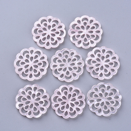  Jewelry Beads Findings Cellulose Acetate(Resin) Filigree Joiners, Flower, Pink, 24x2.5mm