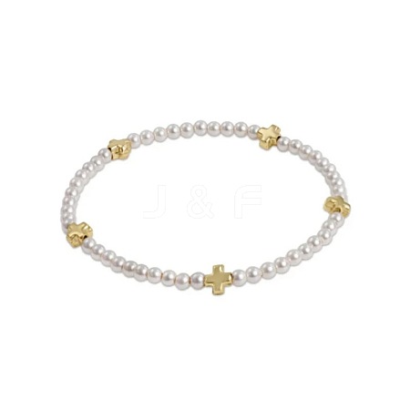 Elegant Imitation Pearl & Brass Beads Stretch Bracelets for Women YV1811-3-1