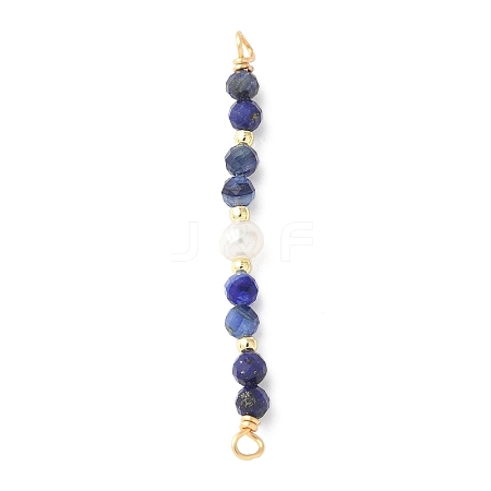 Faceted Round Natural Lapis Lazuli & Kyanite & Potato Natural Cultured Freshwater Pearl Beaded Connector Charms PALLOY-JF03531-02-1