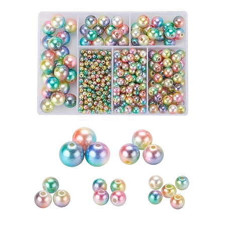 497Pcs 5 Style Rainbow ABS Plastic Imitation Pearl Beads OACR-YW0001-07B-1