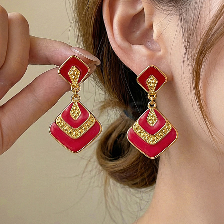 304 Stainless Steel Enamel Dangle Stud Earrings WG27FC8-01-1