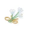 Glass Seed Beaded Bowknot with Flower Pendants PALLOY-MZ01129-04-4