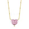 Heart 925 Sterling Silver Pave 8A Pink Cubic Zirconia Pendant Satellite Chain Necklaces for Women NJEW-F330-01G-1