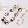 Alloy with Imitation Leather Cow Print Oval Link Chain Waist Belly Chains for Women FS-WGD408C-01-3