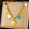 304 Stainless Steel & Imitation Pearl & Glass Flower Pendant Bib Necklaces for Women FS-WG17725-03-1
