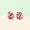 Brass Enamel Oval Stud Earrings EJEW-I322-04P-2