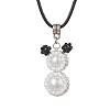 Glass Seed Beads & Glass Pearl Round Beaded Bear Pendant Waxed Cotton Cord Necklaces for Women Men NJEW-MZ00126-01-2