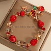 Teardrop & Fortune Cat Alloy Glass Charm Bracelets FS-WG2F667-01-3