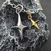 Duo Tone Alloy 2 Star Pendant Necklaces for Unisex WG0BC0F-01-4