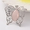 Butterfly Platinum Tone Brass Natural Rose Quartz Pendants G-M288-02-1