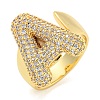 Brass Micro Pave Clear Cubic Zirconia Letter Open Cuff Ring for Women RJEW-M173-01G-A-1