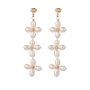 Natural Pearl Flower Long Dangle Stud Earrings EJEW-JE05208-1