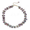 Round Natural Colorful Fluorite & Dyed Quartz & Natural Amethyst Chip Beaded Necklaces for Women NJEW-JN05813-4