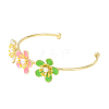 Alloy Flower with Imitation Pearl Beaded Open Cuff Bangle for Women LS-BJEW-D054-02G-03-3