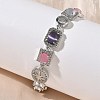 Brass Micro Pave Cubic Zirconia & Cat Eye Rectangle & Square & Oval Link Chain Bracelets for Women BJEW-G764-08P-1
