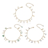3Pcs 3 Styles Natural Aquamarine & White Moonstone & Green Aventurine Chip & Round Shell Pearl Cross Tassel Anklets AJEW-AN00716-2