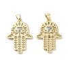 Rack Plating Hamsa Hand Brass Micro Pave Cubic Zirconia Pendants KK-E102-13G-1