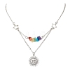 Chakra Gemstone Chip Beaded & Alloy Sun Moon Star Planet Pendant Brass Cable Chain Necklaces for Women NJEW-JN05794-4