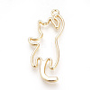 Rack Plating Alloy Kitten Open Back Bezel Pendants X-PALLOY-R099-24G-FF-2