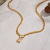 European Style Stainless Steel Pave Clear Cubic Zirconia Rectangle Pendant Snake Chain Double Layered Necklaces for Women ND1910-4