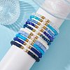 10Pcs Polymer Clay Disc & Glass & Brass Beaded Stretch Bracelets Set BJEW-JB09676-01-2