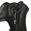 Cross Natural Amber & Abalone Shell/Paua Shell Dangle Earrings EJEW-JE07359-2