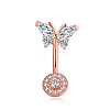 Brass Clear Cubic Zirconia Butterfly Curved Barbell Belly Rings WG440FB-03-2