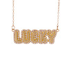 Brass Micro Pave Clear Cubic Zirconia Bubble Word LUCKY Pendant Necklaces FS-WGCB7F4-01-2