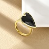 Heart Brass Natural Obsidian Finger Rings X-RJEW-D304-01G-G-4