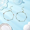 2Pcs 2 Colors Glass Rhombus & Round Glass Pearl Beads 304 Stainless Steel Link Chain Anklets for Women AJEW-AN00724-1